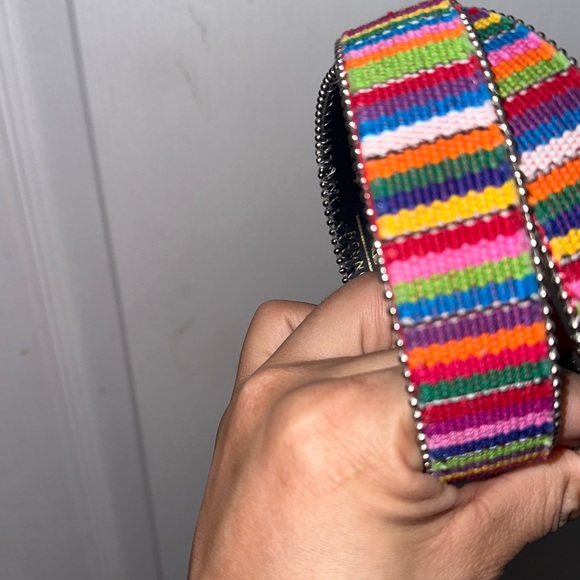Colorful Striped Belt with Silver Buckle - Picture 2 of 7